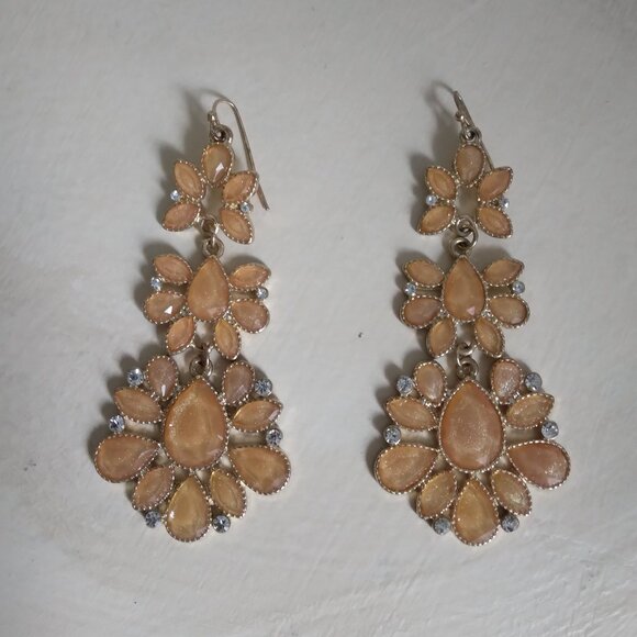 GOLD DANGLE DROP STATEMENT FASHION EARRINGS - Picture 2 of 6